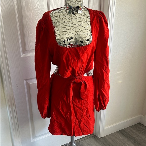 Seven Wonders REVOLVE Red Long Sleeve Dress with Tie Waist L - Picture 2 of 9